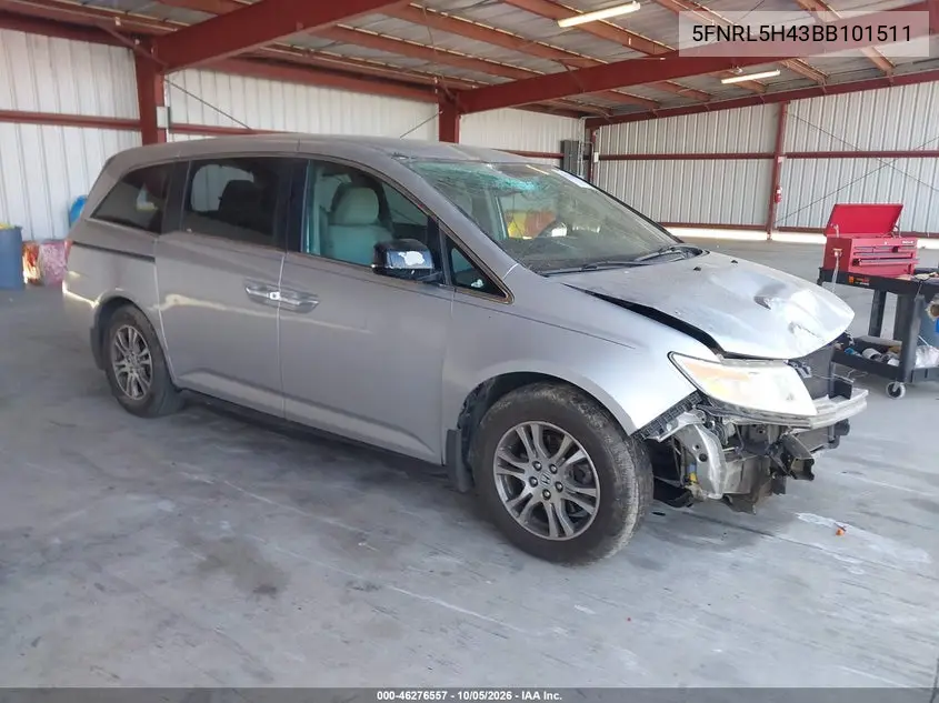HONDA ODYSSEY 2011, VIN 5FNRL5H43BB101511