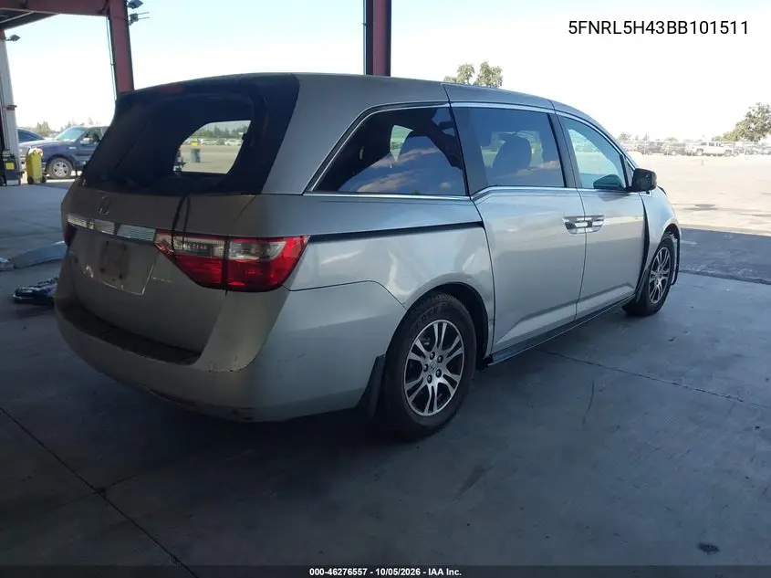 2011 HONDA ODYSSEY VIN 5FNRL5H43BB101511 — фото 4