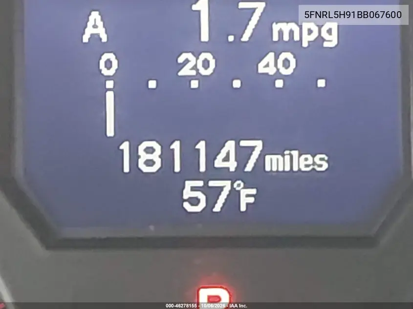 2011 HONDA ODYSSEY VIN 5FNRL5H91BB067600 — фото 16