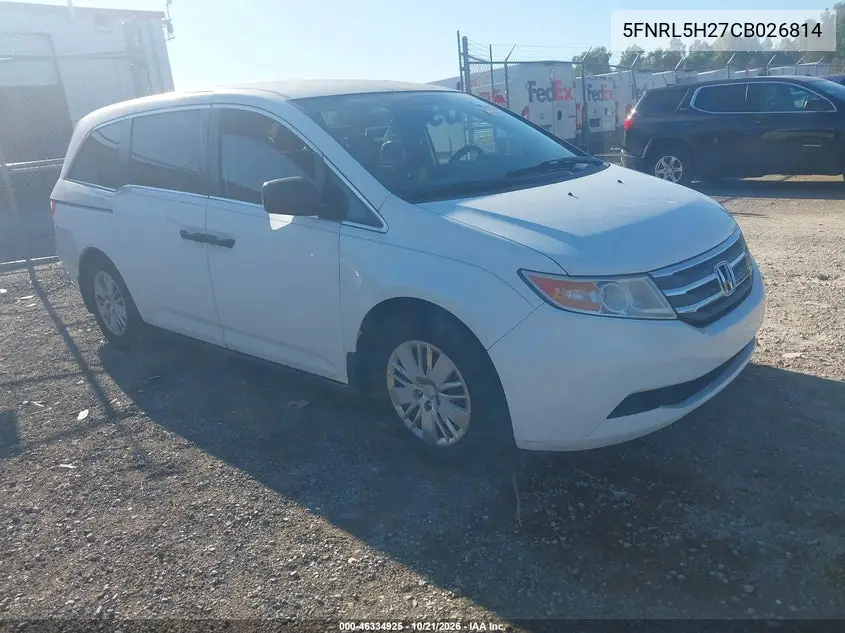 HONDA ODYSSEY 2012, VIN 5FNRL5H27CB026814