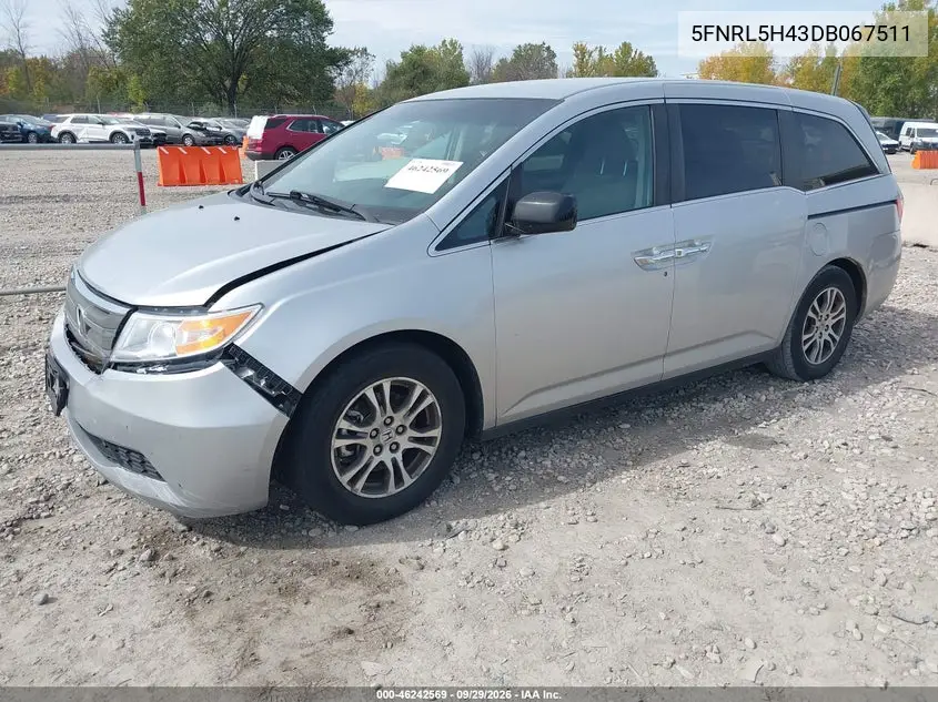 2013 HONDA ODYSSEY VIN 5FNRL5H43DB067511 — фото 2