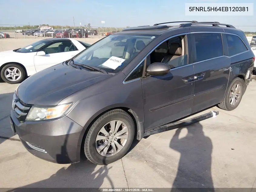 2014 HONDA ODYSSEY VIN 5FNRL5H64EB120381 — фото 2