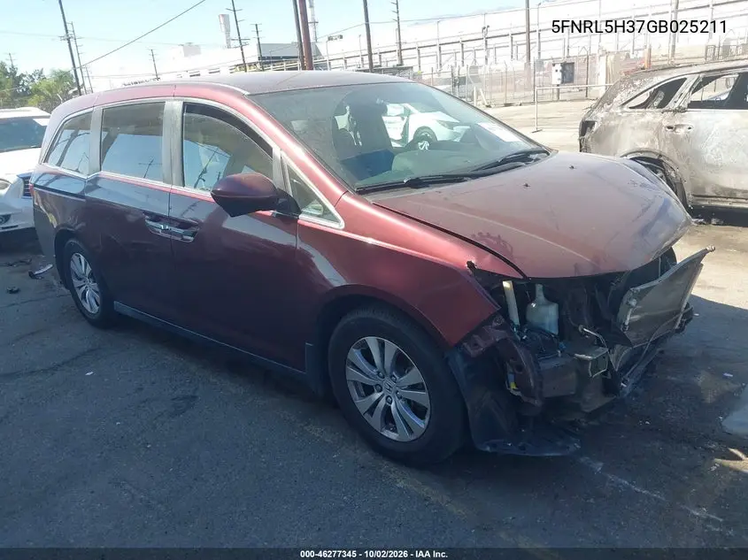 HONDA ODYSSEY 2016, VIN 5FNRL5H37GB025211