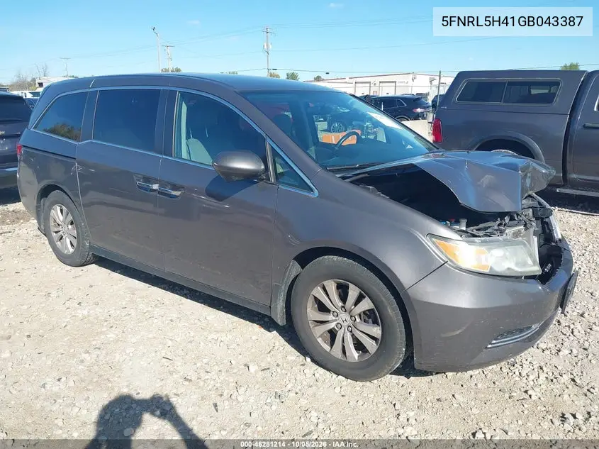 HONDA ODYSSEY 2016, VIN 5FNRL5H41GB043387
