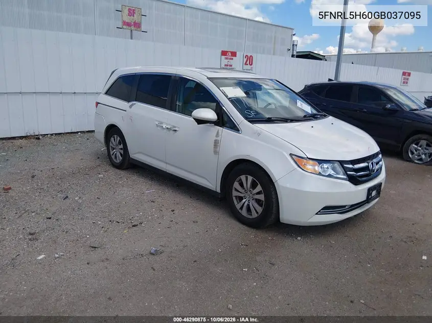HONDA ODYSSEY 2016, VIN 5FNRL5H60GB037095