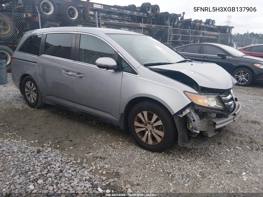 HONDA ODYSSEY 2016, VIN 5FNRL5H3XGB137906