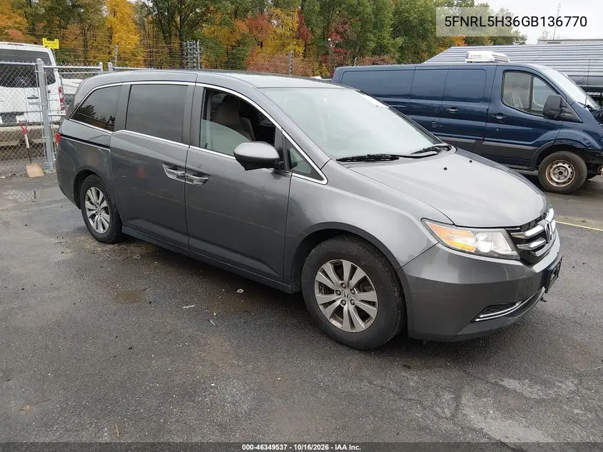 HONDA ODYSSEY 2016, VIN 5FNRL5H36GB136770