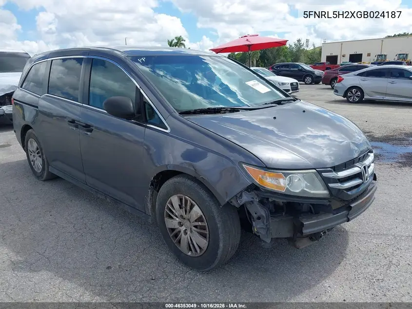 HONDA ODYSSEY 2016, VIN 5FNRL5H2XGB024187
