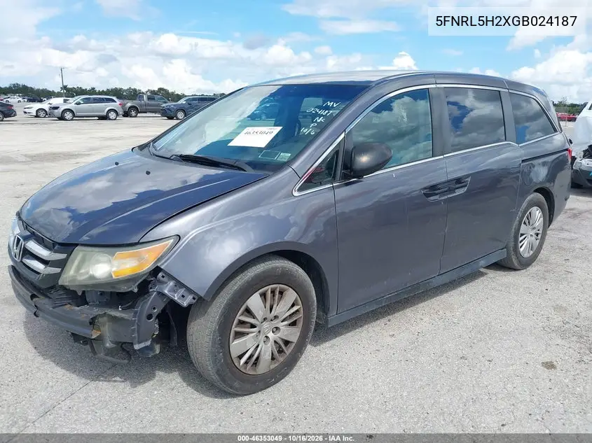 2016 HONDA ODYSSEY VIN 5FNRL5H2XGB024187 — фото 2