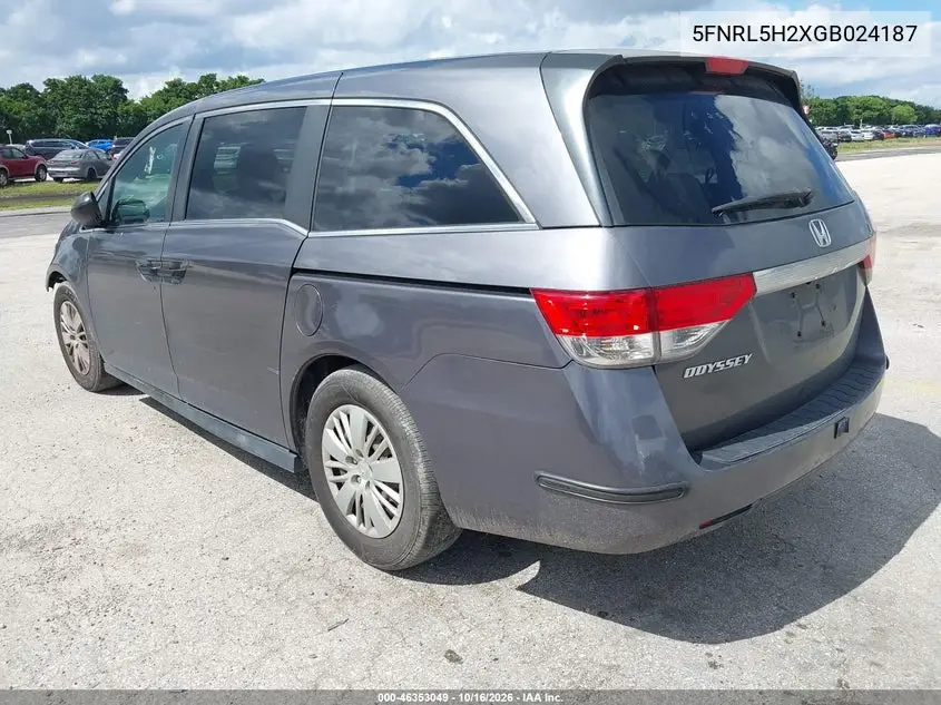 2016 HONDA ODYSSEY VIN 5FNRL5H2XGB024187 — фото 3