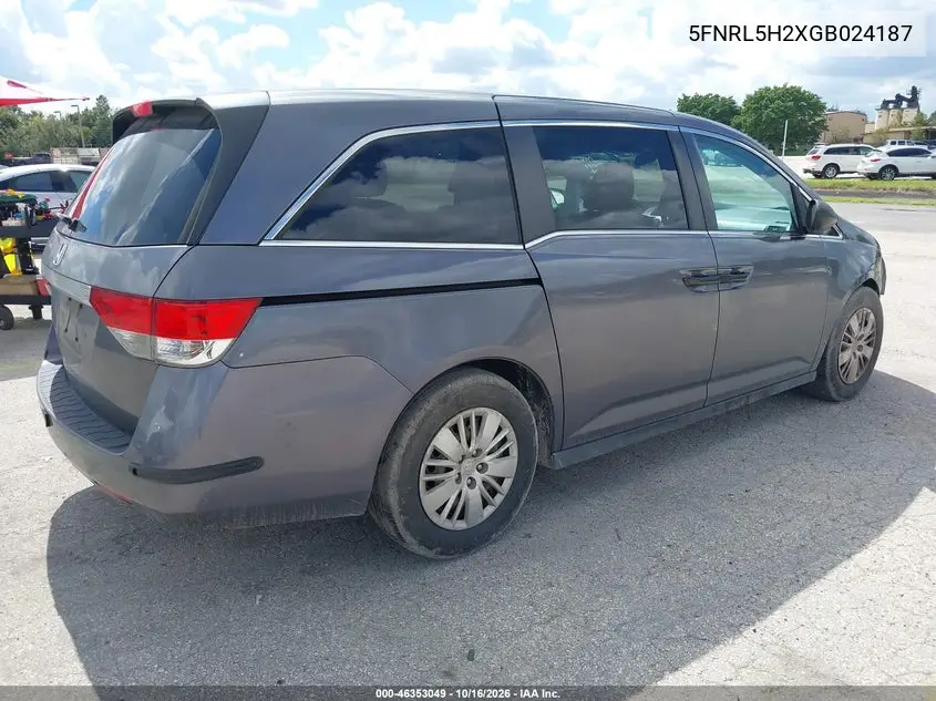 2016 HONDA ODYSSEY VIN 5FNRL5H2XGB024187 — фото 4