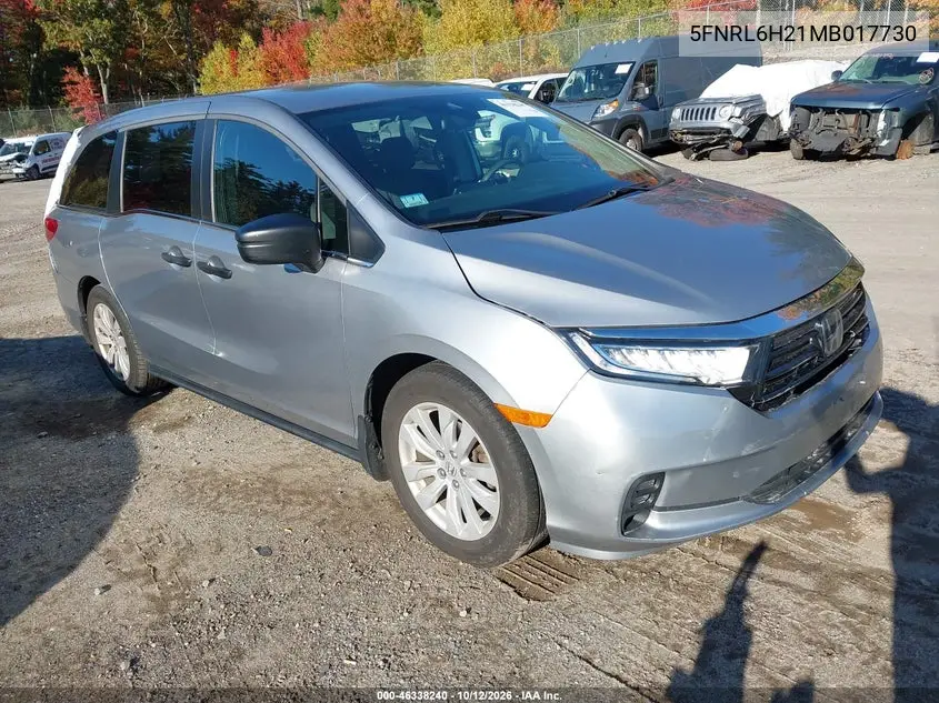 HONDA ODYSSEY 2021, VIN 5FNRL6H21MB017730