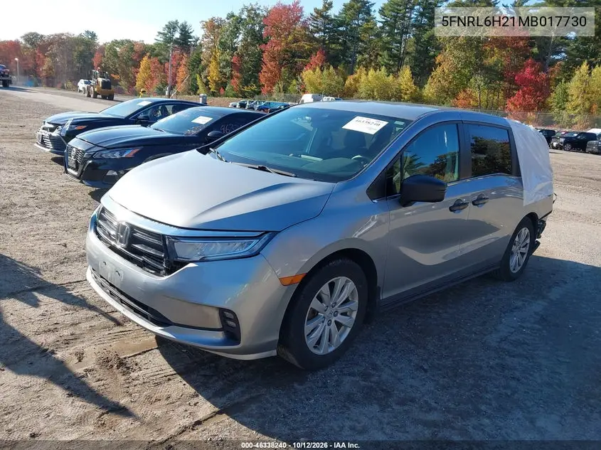 2021 HONDA ODYSSEY VIN 5FNRL6H21MB017730 — фото 2