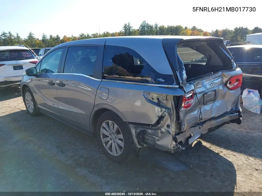 2021 HONDA ODYSSEY VIN 5FNRL6H21MB017730 — фото 3