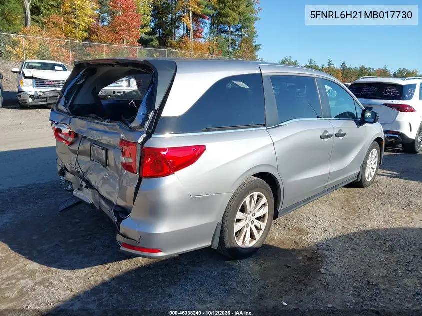 2021 HONDA ODYSSEY VIN 5FNRL6H21MB017730 — фото 4