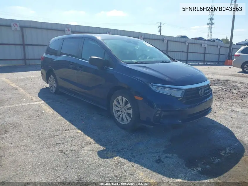 HONDA ODYSSEY 2021, VIN 5FNRL6H26MB043563