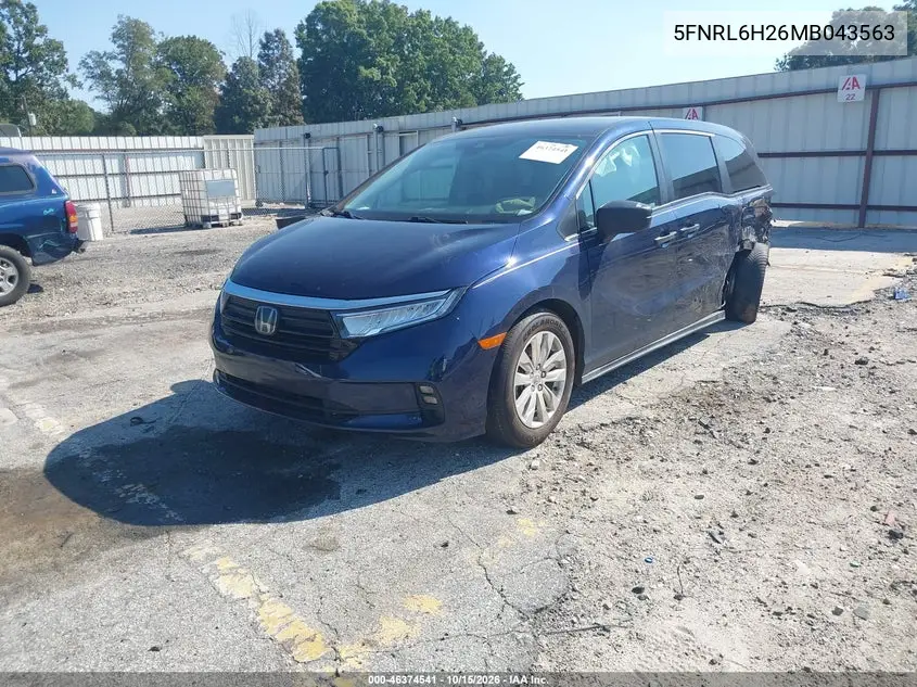 2021 HONDA ODYSSEY VIN 5FNRL6H26MB043563 — фото 2