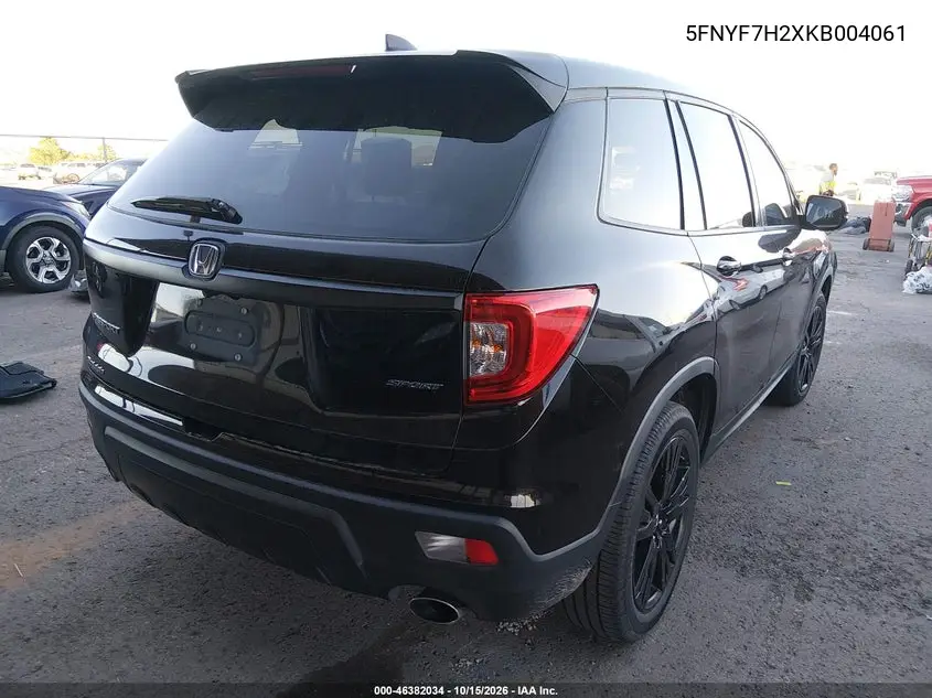 2019 HONDA PASSPORT VIN 5FNYF7H2XKB004061 — фото 4