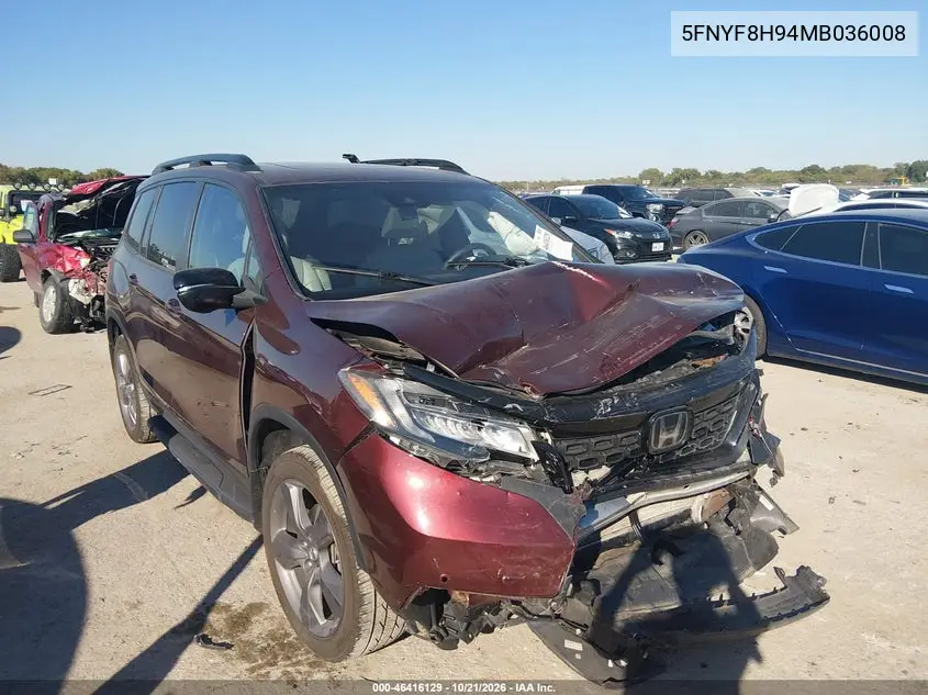 HONDA PASSPORT 2021, VIN 5FNYF8H94MB036008
