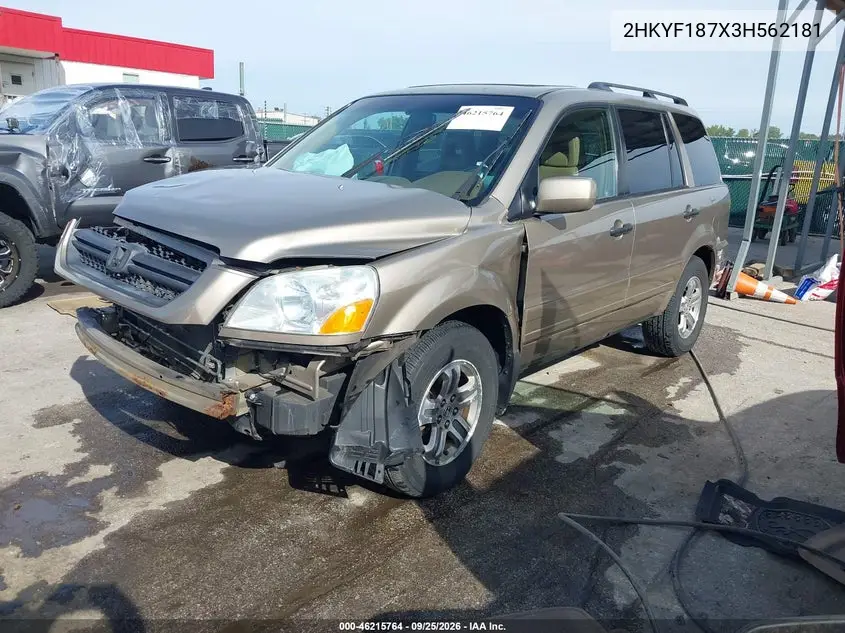 2003 HONDA PILOT VIN 2HKYF187X3H562181 — фото 2