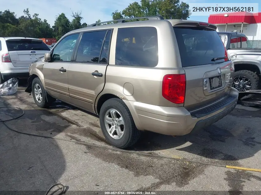 2003 HONDA PILOT VIN 2HKYF187X3H562181 — фото 3