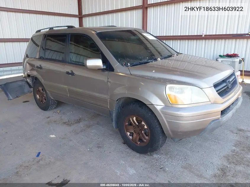 HONDA PILOT 2003, VIN 2HKYF18633H603922
