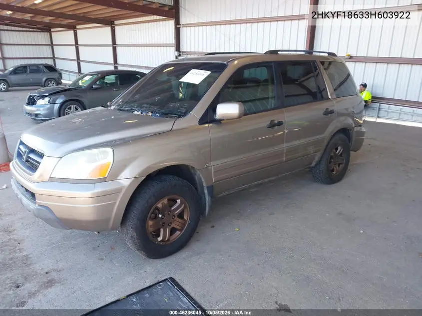 2003 HONDA PILOT VIN 2HKYF18633H603922 — фото 2
