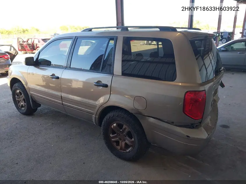 2003 HONDA PILOT VIN 2HKYF18633H603922 — фото 3