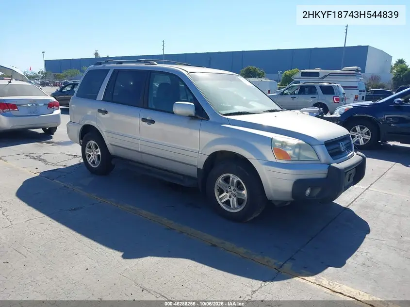 HONDA PILOT 2003, VIN 2HKYF18743H544839