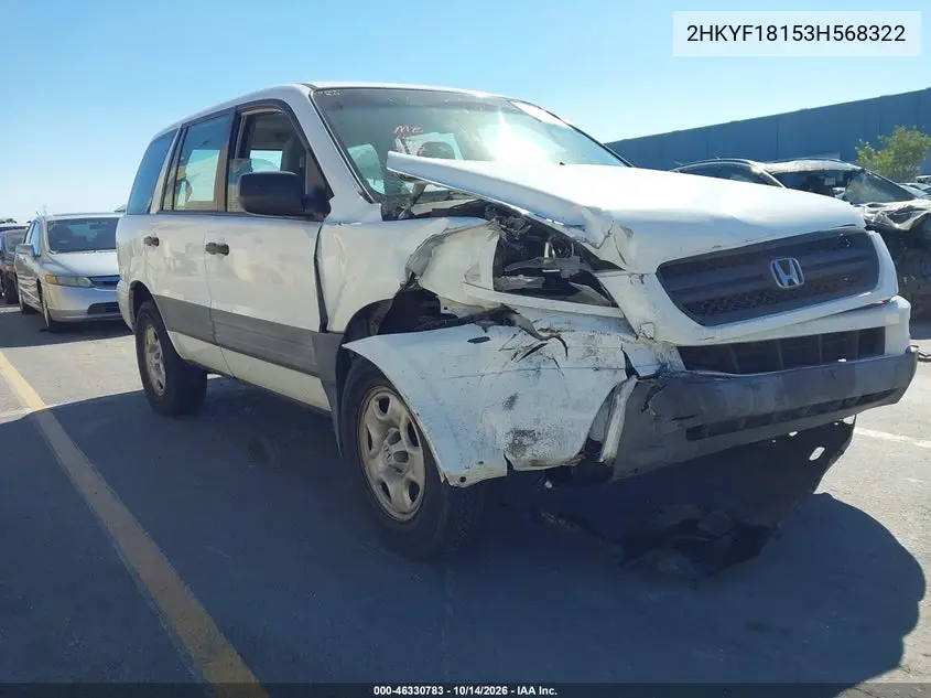 HONDA PILOT 2003, VIN 2HKYF18153H568322