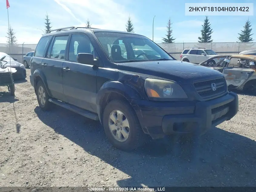 HONDA PILOT 2004, VIN 2HKYF18104H001422