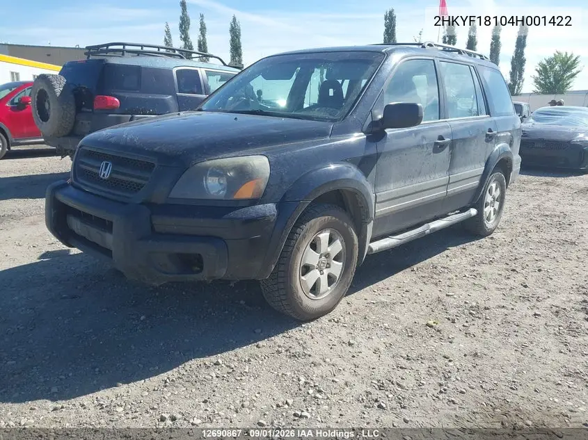 2004 HONDA PILOT VIN 2HKYF18104H001422 — фото 2