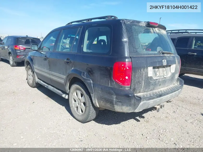 2004 HONDA PILOT VIN 2HKYF18104H001422 — фото 3