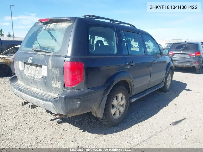 2004 HONDA PILOT VIN 2HKYF18104H001422 — фото 4