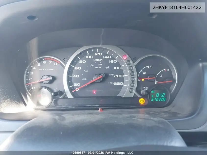 2004 HONDA PILOT VIN 2HKYF18104H001422 — фото 7