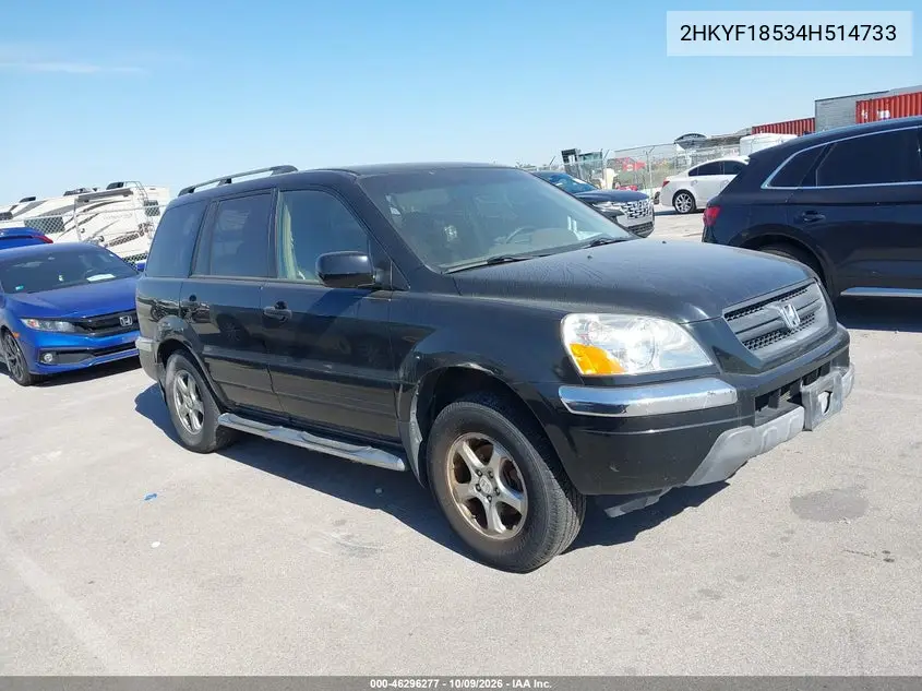 HONDA PILOT 2004, VIN 2HKYF18534H514733