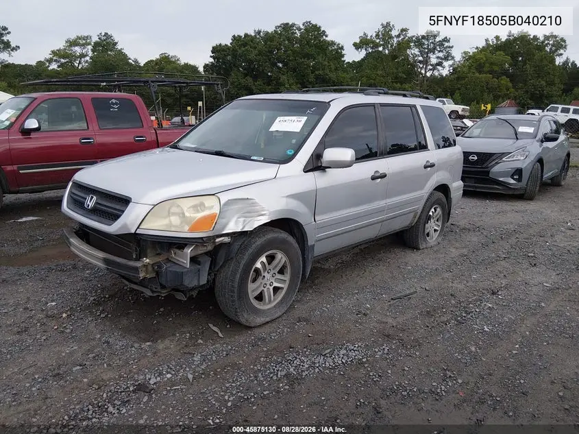 2005 HONDA PILOT VIN 5FNYF18505B040210 — фото 2