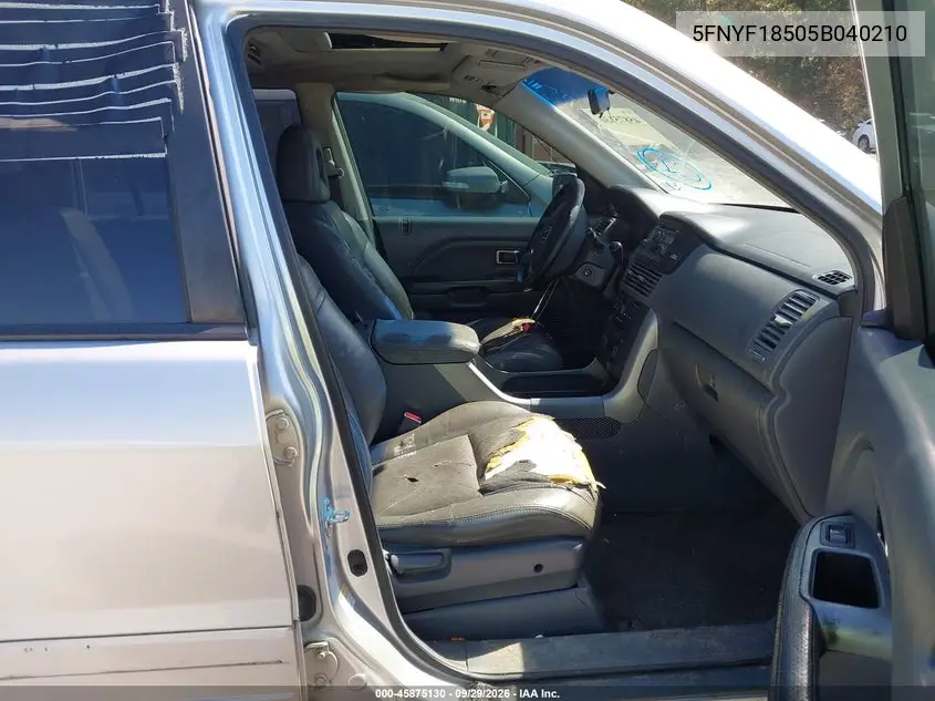 2005 HONDA PILOT VIN 5FNYF18505B040210 — фото 5