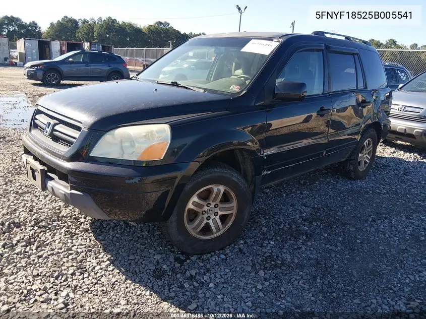 2005 HONDA PILOT VIN 5FNYF18525B005541 — фото 2