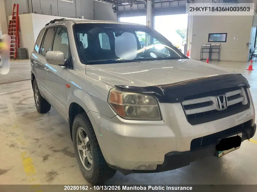 HONDA PILOT 2006, VIN 2HKYF18436H003503
