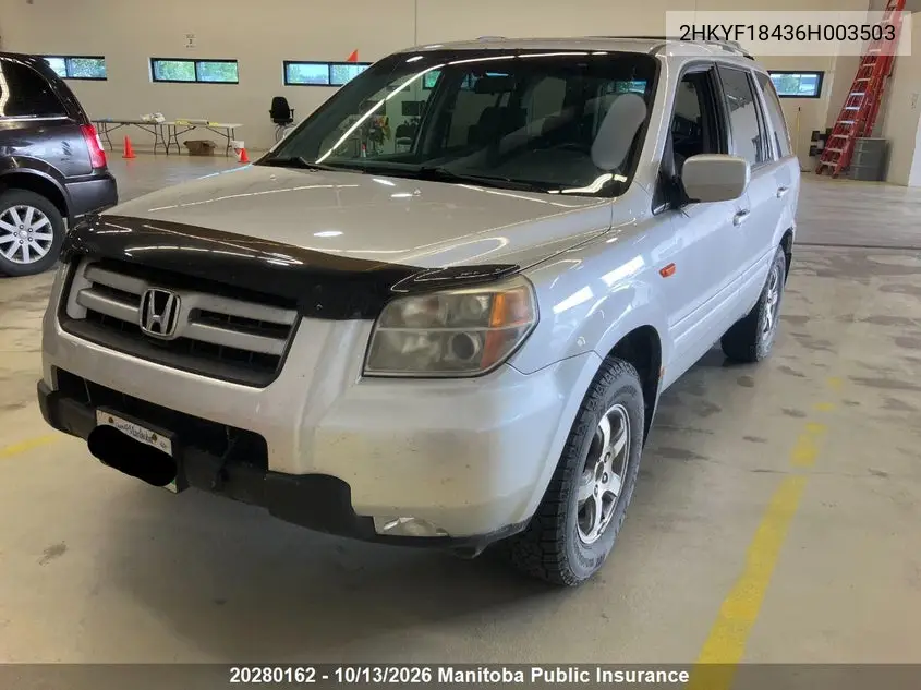 2006 HONDA PILOT VIN 2HKYF18436H003503 — фото 2
