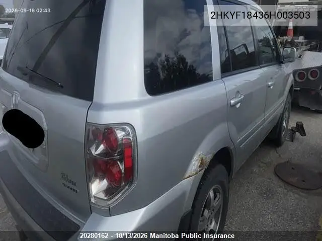 2006 HONDA PILOT VIN 2HKYF18436H003503 — фото 4