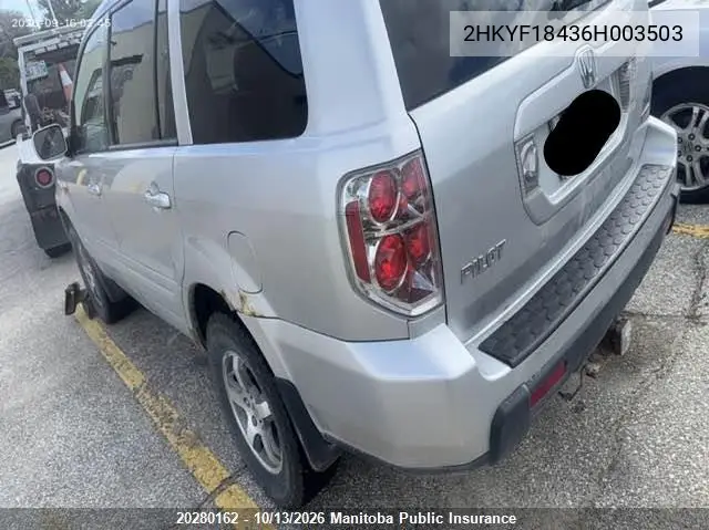 2006 HONDA PILOT VIN 2HKYF18436H003503 — фото 5