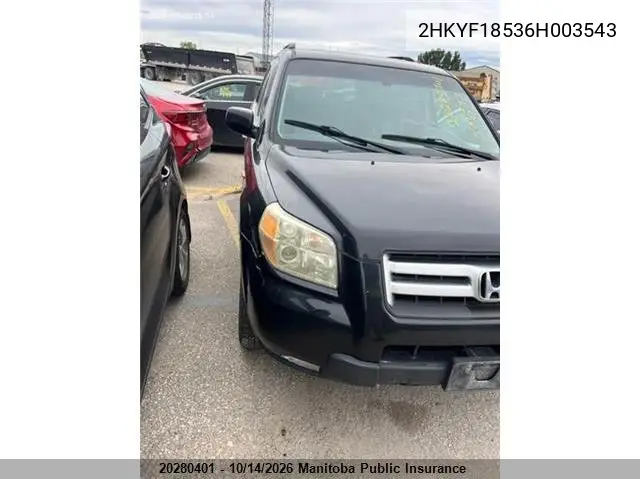 HONDA PILOT 2006, VIN 2HKYF18536H003543