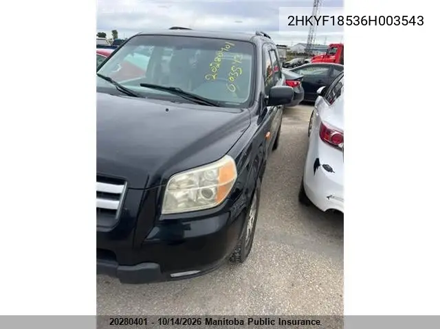 2006 HONDA PILOT VIN 2HKYF18536H003543 — фото 2