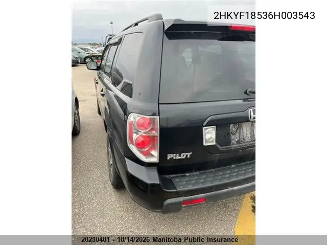 2006 HONDA PILOT VIN 2HKYF18536H003543 — фото 4