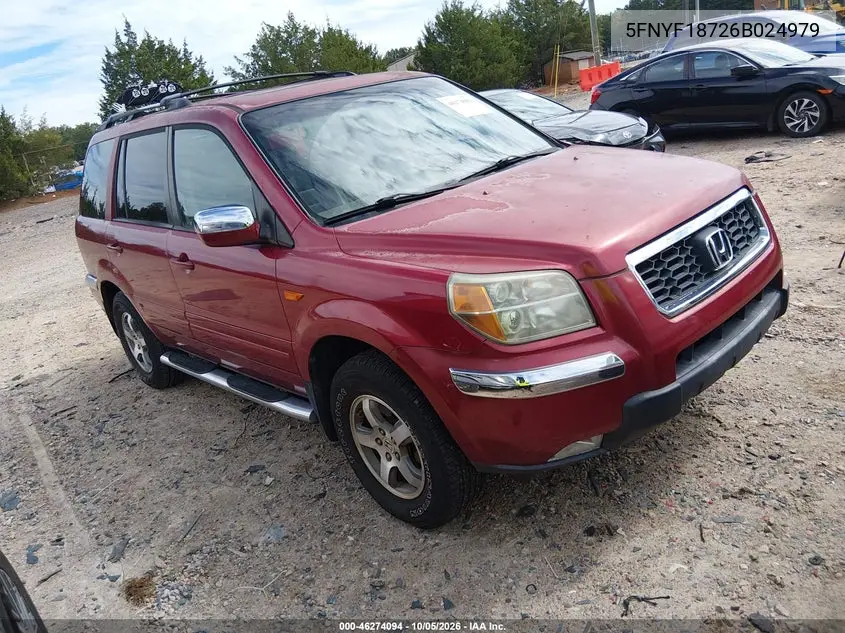 HONDA PILOT 2006, VIN 5FNYF18726B024979