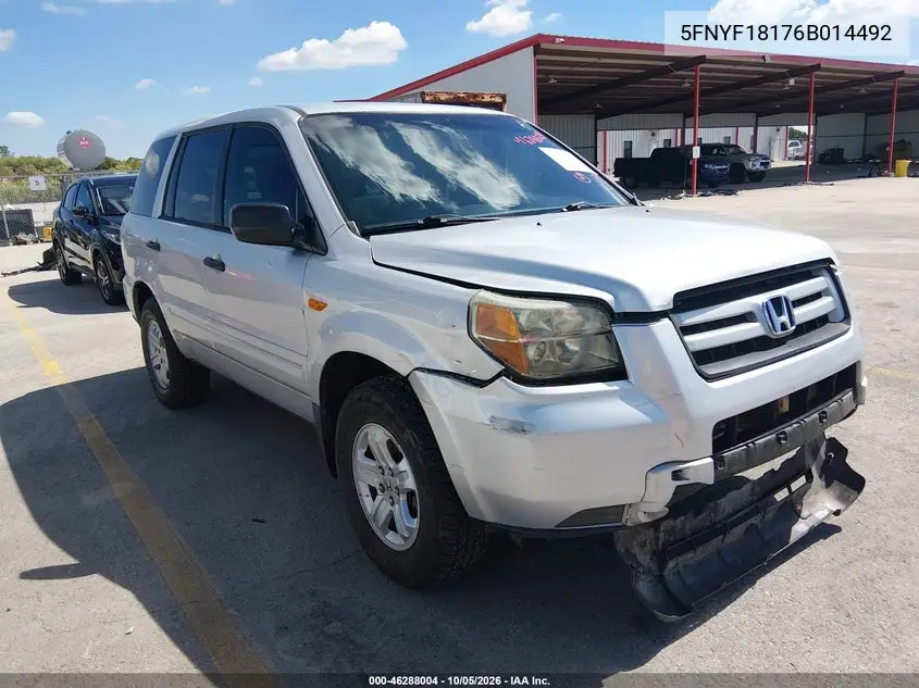 HONDA PILOT 2006, VIN 5FNYF18176B014492