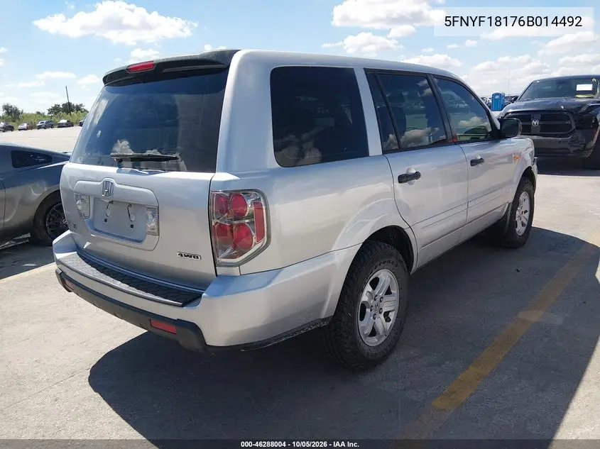 2006 HONDA PILOT VIN 5FNYF18176B014492 — фото 4