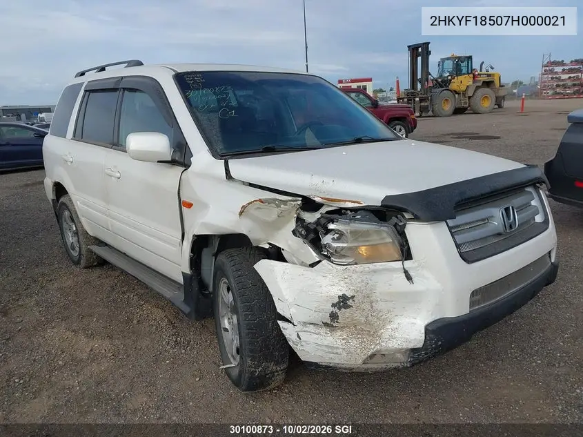 HONDA PILOT 2007, VIN 2HKYF18507H000021
